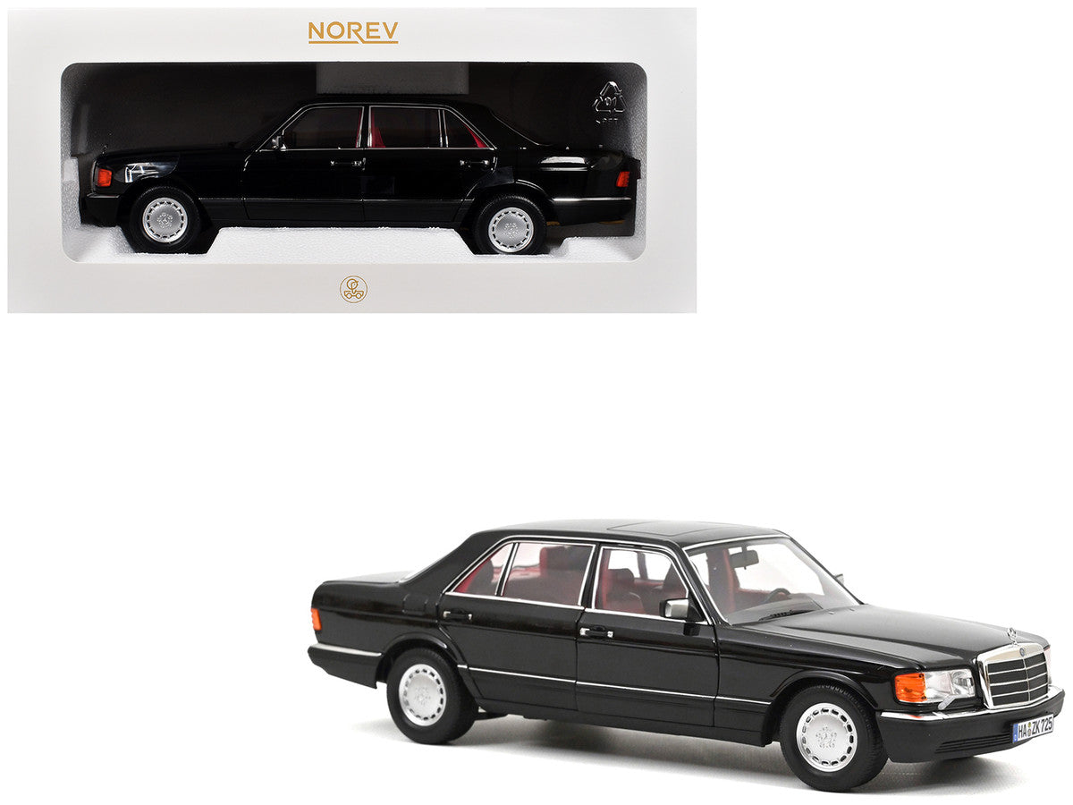 1991 Mercedes-Benz 560 SEL Type W126 Black with Red Interior 1/18 Diecast Model Car by Norev LuxuryLifeWay Online Store