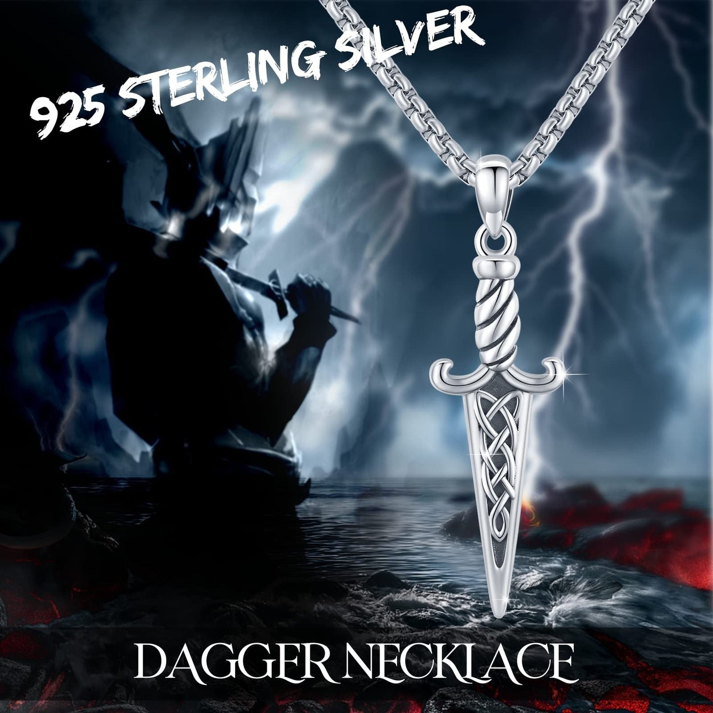 Silver Celtic-style Double-Edged Dagger Retro Pendant Necklace Irish Jewelry Gift LadyShow.Store