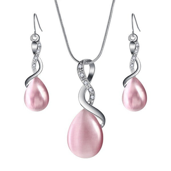 Fashion Opal Jewelry Sets For Woman Cubic zirconia Water Drop Necklace Pendant Earrings Statement Bridal Wedding Party Gift LadyShow.Store