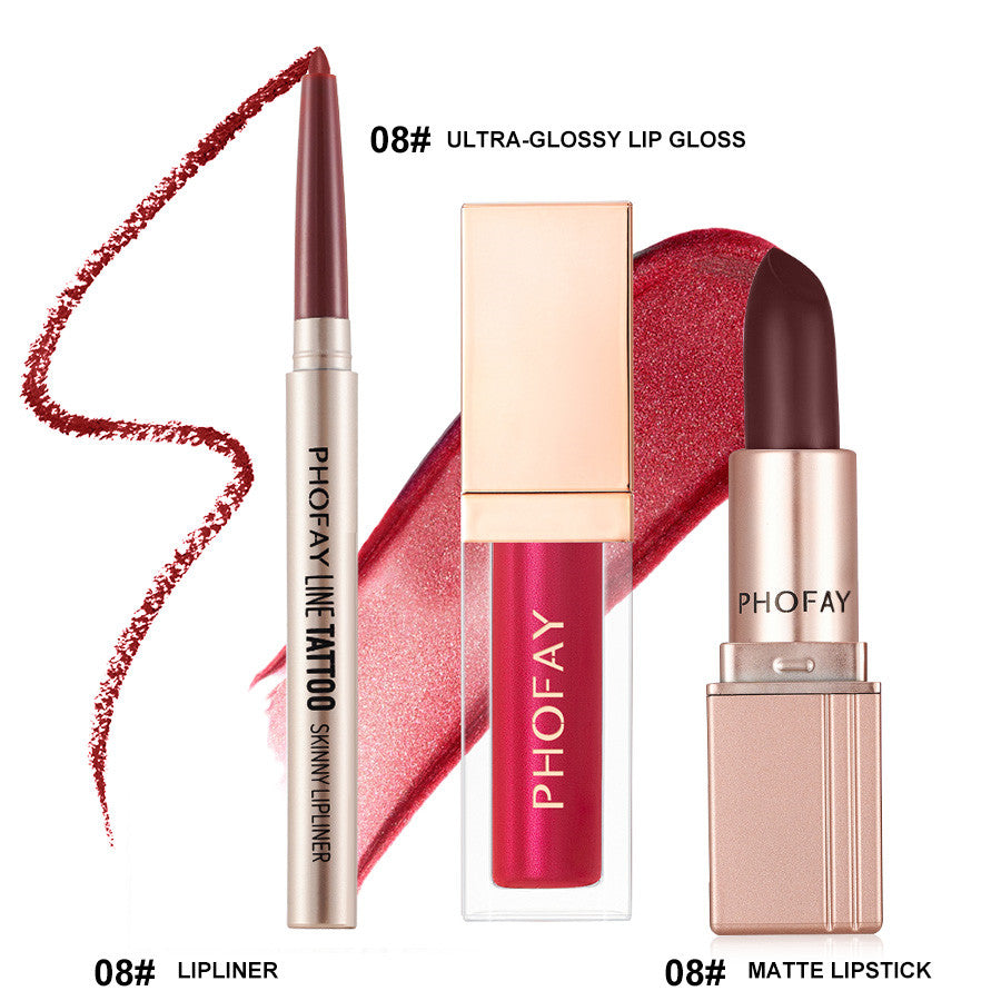 PHOFAY Ultra-Glossy Lip Gloss Matte Lipstick Lipliner LadyShow.Store