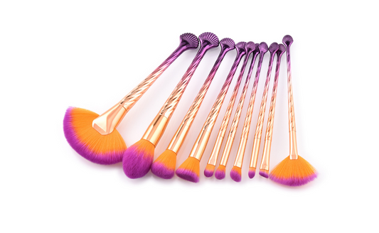 10 makeup brushes beauty tools shells gold purple gradient fan brush