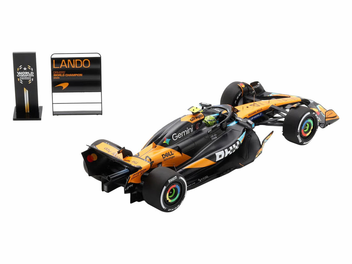 McLaren MCL39 #4 Lando Norris 3rd Place Formula One F1 "Abu Dhabi GP GP" (2025) "Drivers' World Champion 2025" with Pit Board and Acrylic Display Case 1/18 Model Car by Spark LuxuryLifeWay Online Store