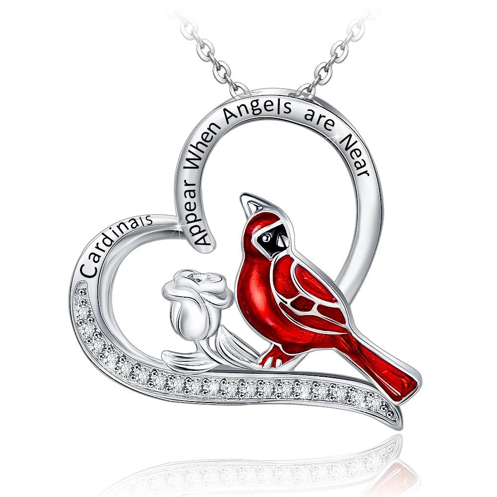 Creative Heart Shaped Cardinal Pendant Necklace, Exquisite Party Commemorative Accessory Gift Jewelry Anniversary Party Gifts, Valentine's Day Gift CJD