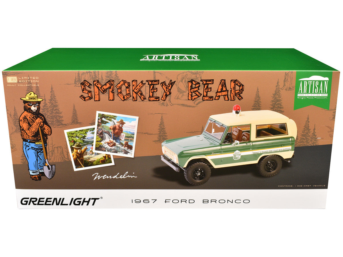 1967 Ford Bronco "Smokey Bear Forest Ranger" Green and Cream with White Stripes "Artisan Collection" 1/18 Diecast Model Car by Greenlight LuxuryLifeWay Online Store