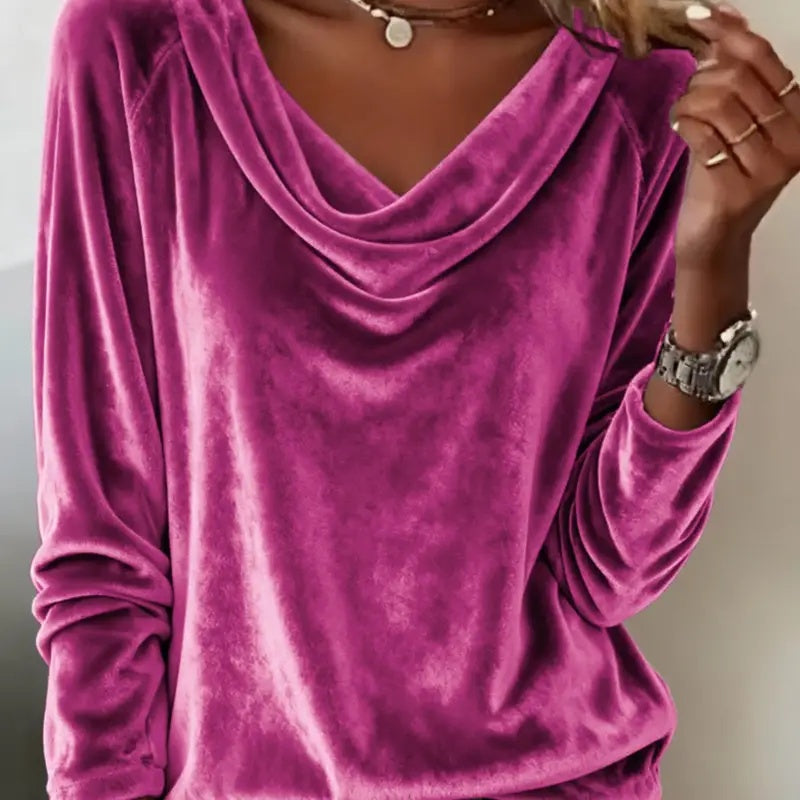 Elegant Velvet Long Sleeve Shirts For Women Fall Spring Solid Color Loose Women Blouses Fashion Pullover Tops Party Clothes LadyShow.Store