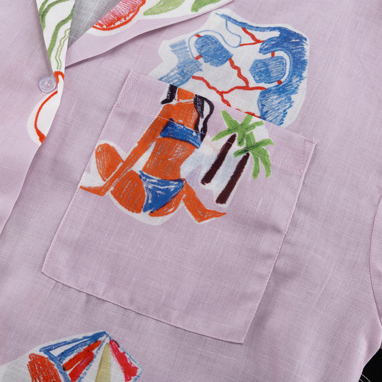 Tropical Print Linen Blend Shirt & Shorts Co-ord Set NorixaFashion.com