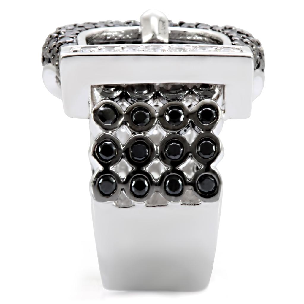 1W048 - Rhodium + Ruthenium Brass Ring with AAA Grade CZ in Black Diamond LuxuryLifeWay Online Store