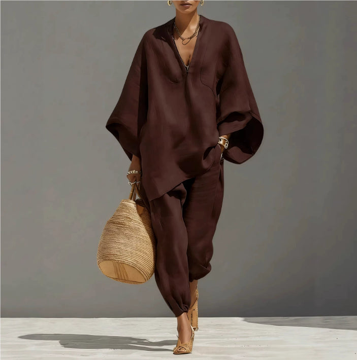 Women's Casual Loose Solid Color Shirt Set NorixaFashion.com