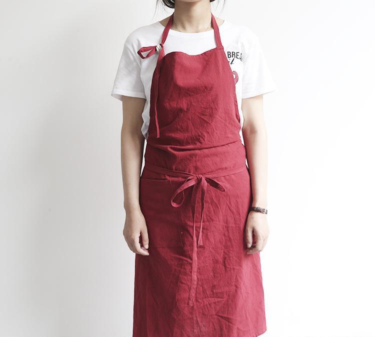 Solid Color Kitchen Apron Japanese Style Korean Style Sleeveless Multi-color Cotton And Linen PearlNestDecor.com