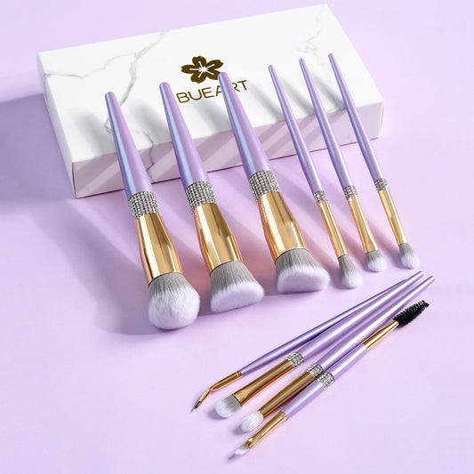 10 Lilac Purple Makeup Brush Set With Diamond