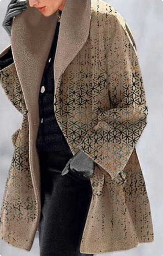 Fashion Retro Women's Lapel Print Wool Jacket LuxuryLifeWay Online Store