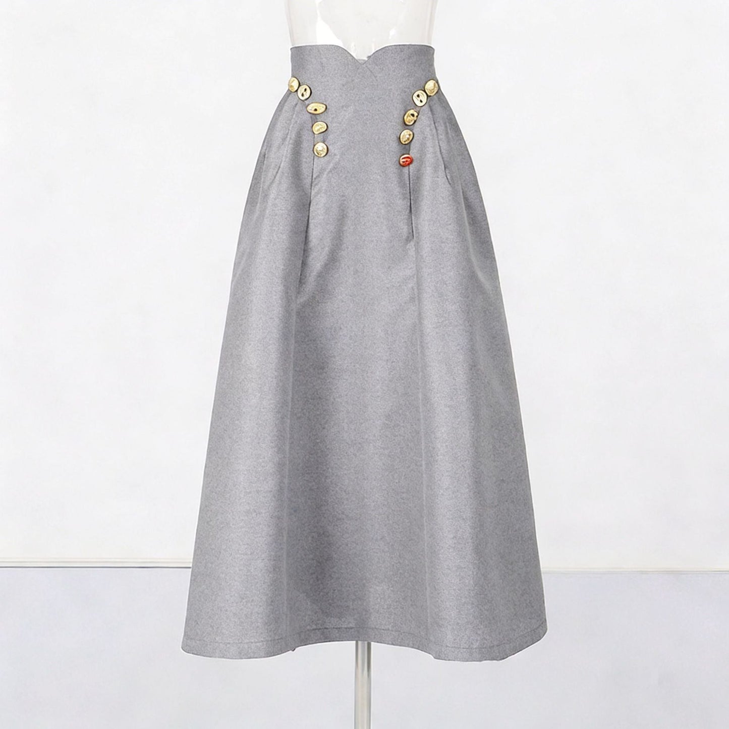 Irregularly Shaped Button-decorated Pleated Midi Skirt NorixaFashion.com