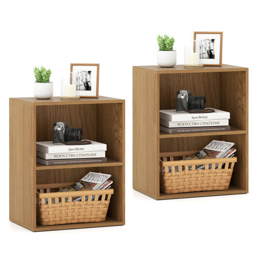 2-Cube Bookcase Set of 2 Floor Standing Open Bookshelf w/ 5-Position Adjustable Shelf-Brown