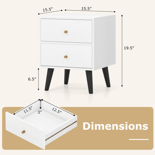 Nightstand Set of 2 Mid Century Modern Bedside Table with Golden Knobs and Raised Support Legs LuxuryLifeWay Online Store