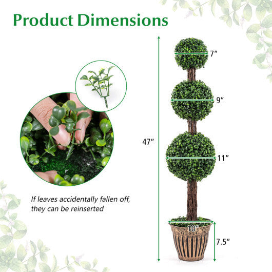 4 FT Artificial Triple Ball Boxwood Tree with Cement-filled Retro Planter Set of 2-Green LuxuryLifeWay Online Store