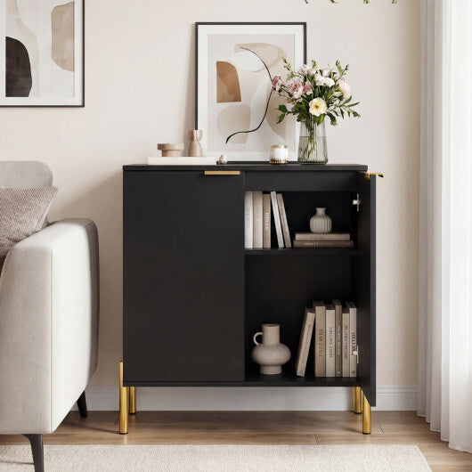 Set of 2 2-Door Buffet Cabinet Sideboard with Metal Legs-Black LuxuryLifeWay Online Store