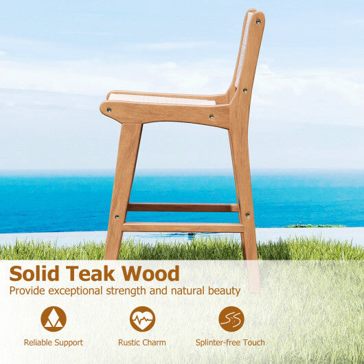 Set of 2 Outdoor Counter Height Bar Stool Woven Paper Rope Patio Barstool with Teak Wood Frame LuxuryLifeWay Online Store