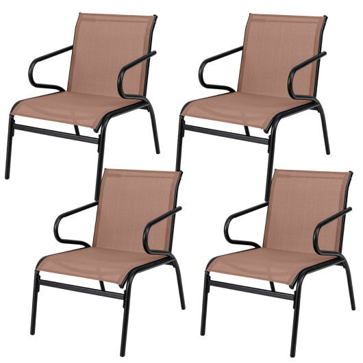 Patio Chairs Set of 4 with Breathable Fabric for Poolside-Coffee LuxuryLifeWay Online Store