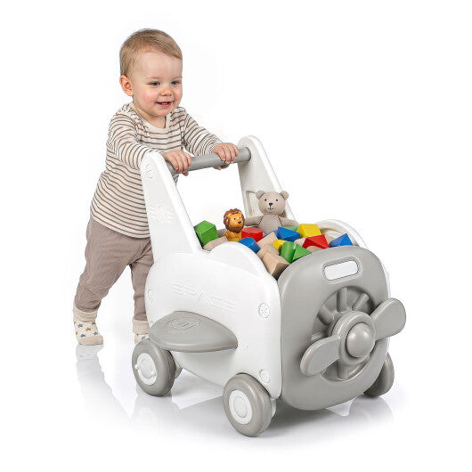 3-in-1 Baby Airplane Shape Toddler Toy Box with Wheels and Tip-up Seat LuxuryLifeWay Online Store