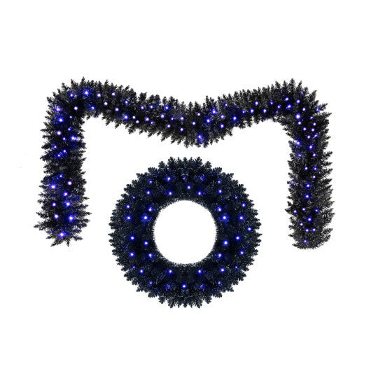 24 Inch Wreath and 9 FT Garland Set Christmas Halloween Centerpiece with 389 Branch Tips LuxuryLifeWay Online Store