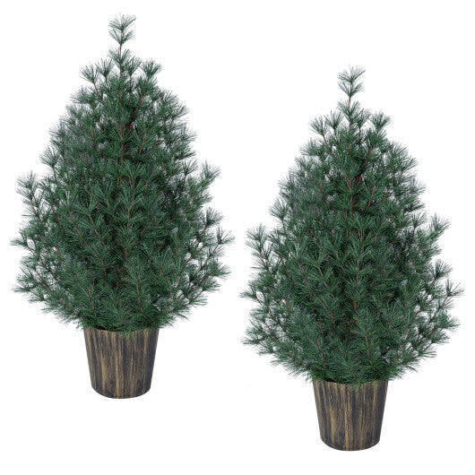 3 FT Artificial Potted Christmas Trees with Vintage Flowerpot for Front Porch Set of 2 LuxuryLifeWay Online Store