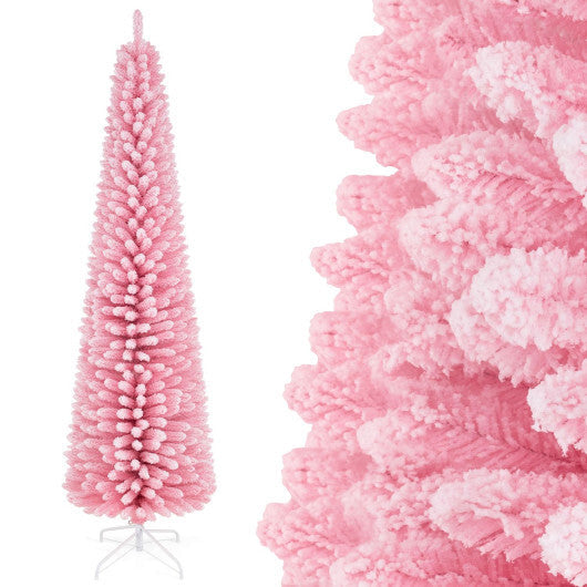 7 FT Pink Artificial Christmas Tree with 575 Snow Flocked PVC Branch Tips LuxuryLifeWay Online Store
