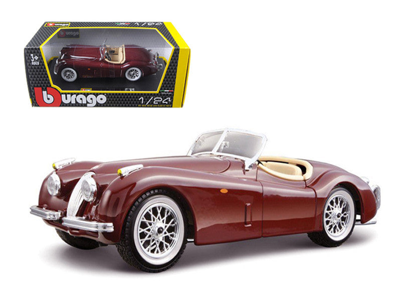 1951 Jaguar XK 120 Roadster Burgundy 1/24 Diecast Model Car by Bburago LuxuryLifeWay Online Store
