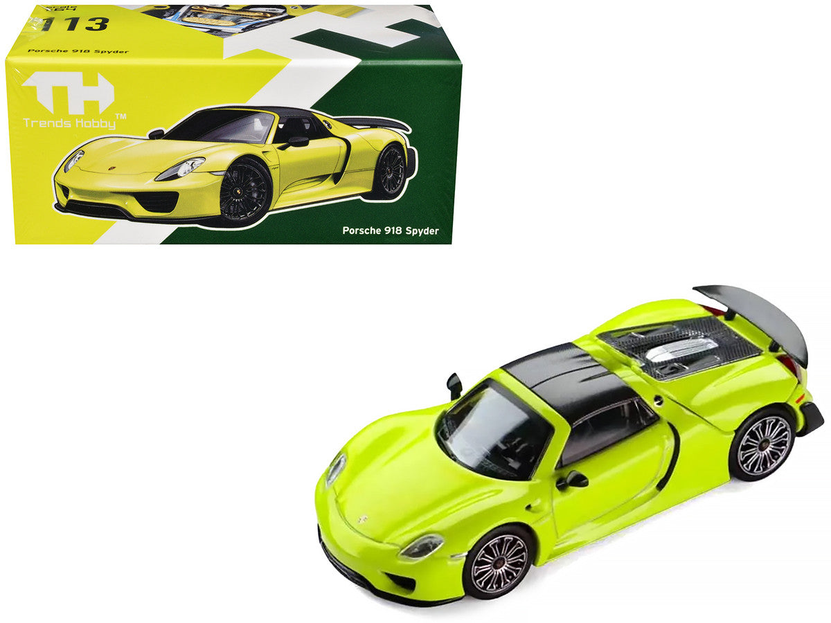 Porsche 918 Spyder Acid Green with Carbon Top 1/64 Diecast Model Car by Trends Hobby LuxuryLifeWay Online Store