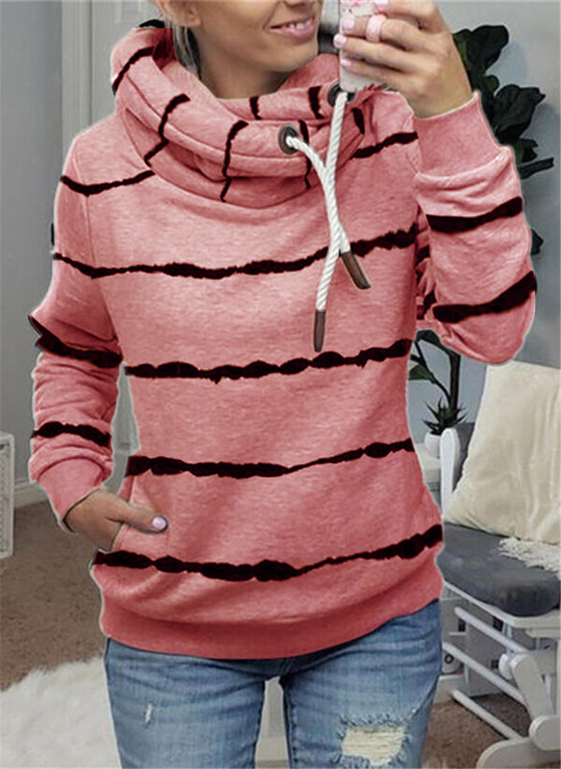 Printed Hooded Fleece Striped Sweatshirt LadyShow.Store