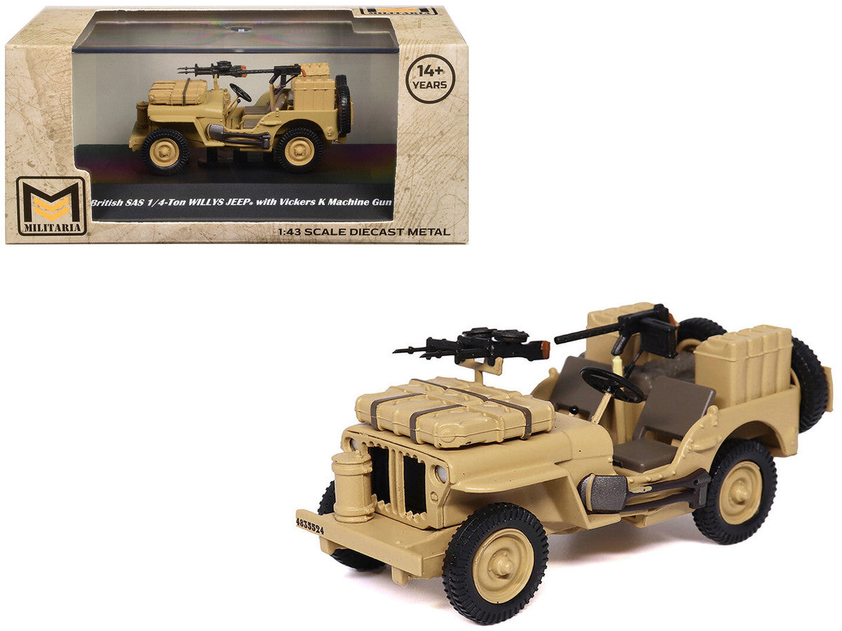 British SAS 1/4-Ton Willys Jeep with Vickers K Machine Gun Desert Sand "British Royal Army" 1/43 Diecast Model by Militaria Die Cast LuxuryLifeWay Online Store