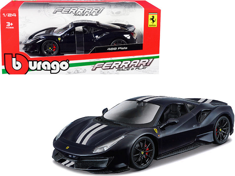 Ferrari 488 Pista Dark Blue Metallic with Silver Stripes 1/24 Diecast Model Car by Bburago LuxuryLifeWay Online Store