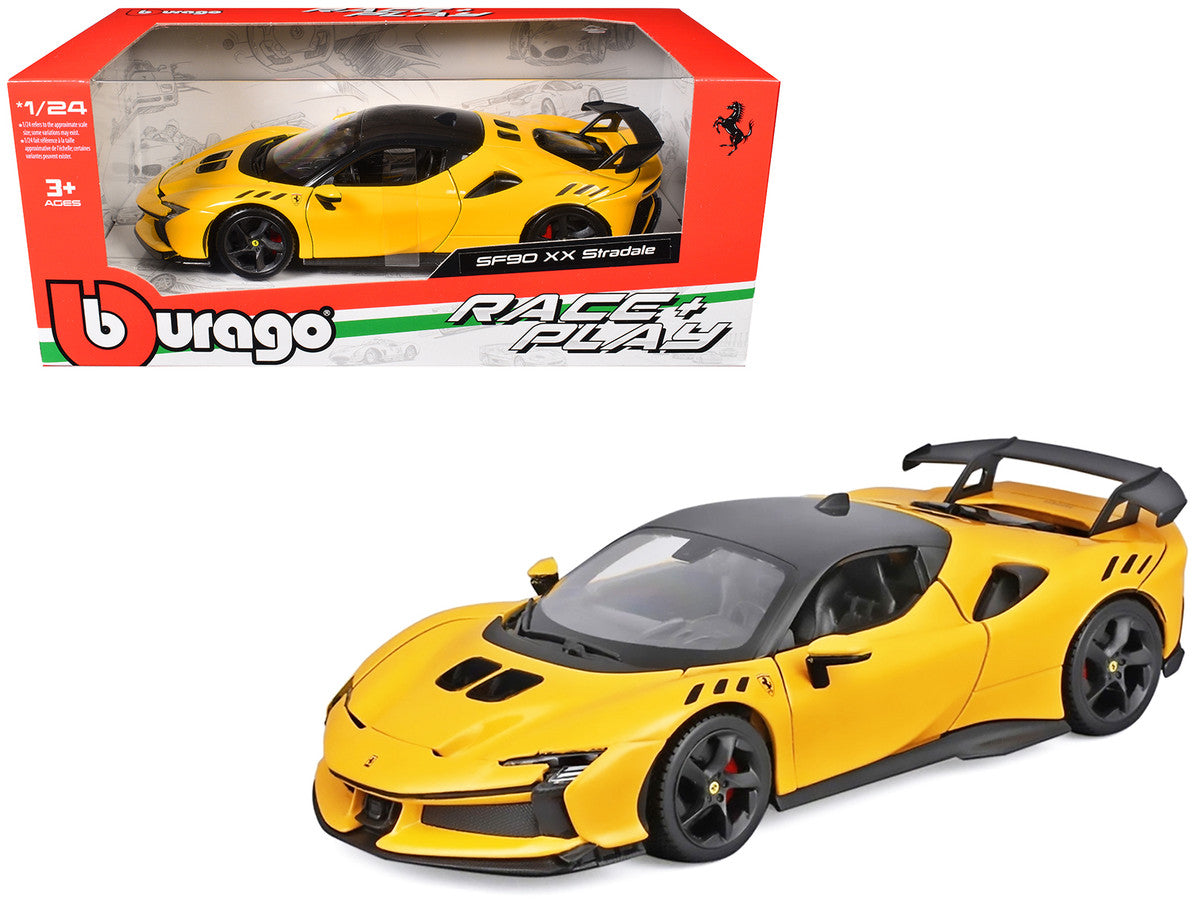 Ferrari SF90 XX Stradale Yellow with Black Top "Race and Play" Series 1/24 Diecast Model Car by Bburago LuxuryLifeWay Online Store