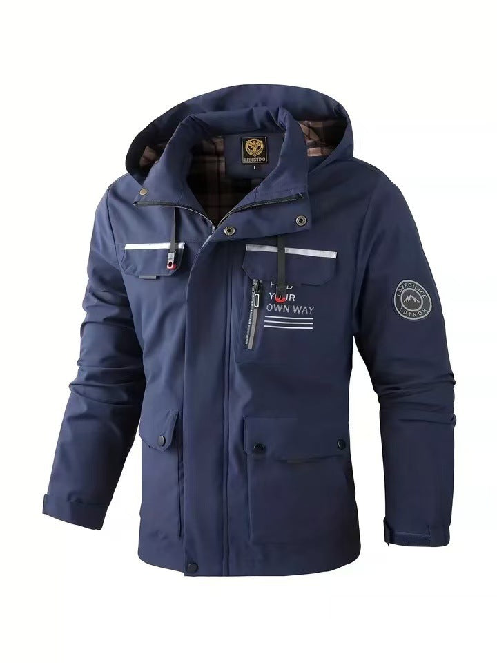 Fashion Men's Casual Windbreaker Jackets Hooded Jacket Man Waterproof Outdoor Soft Shell Winter Coat Clothing Warm Thick Tops LadyShow.Store