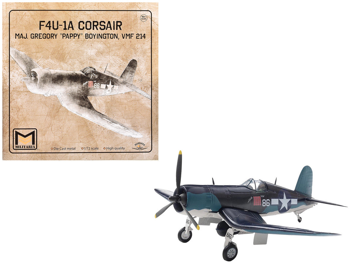 Vought F4U-1A Corsair Fighter Aircraft "Maj. Gregory "Pappy" Boyington VMF 214" United States Marine Corps 1/72 Diecast Model by Militaria Die Cast LuxuryLifeWay Online Store