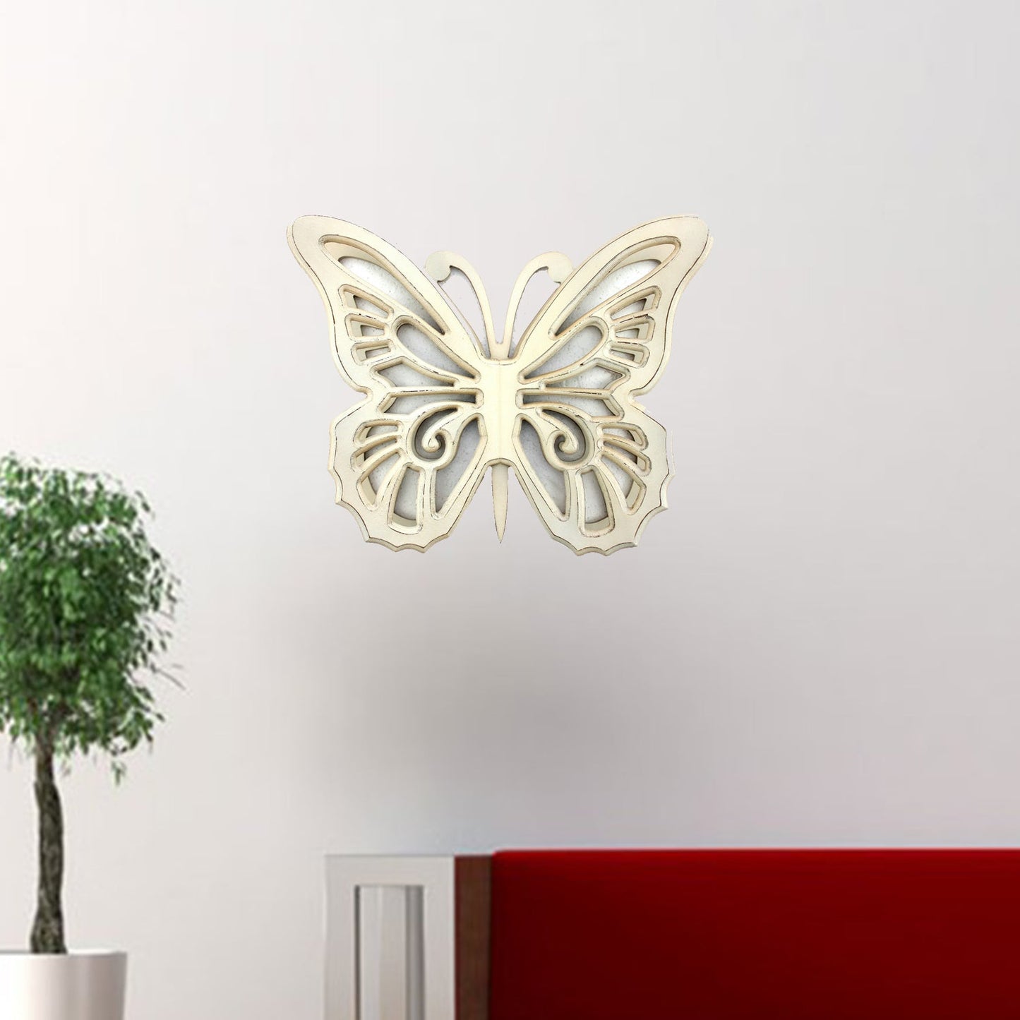 23" X 19" X 4" Light Yellow Rustic Butterfly Wooden Wall Decor LuxuryLifeWay Online Store