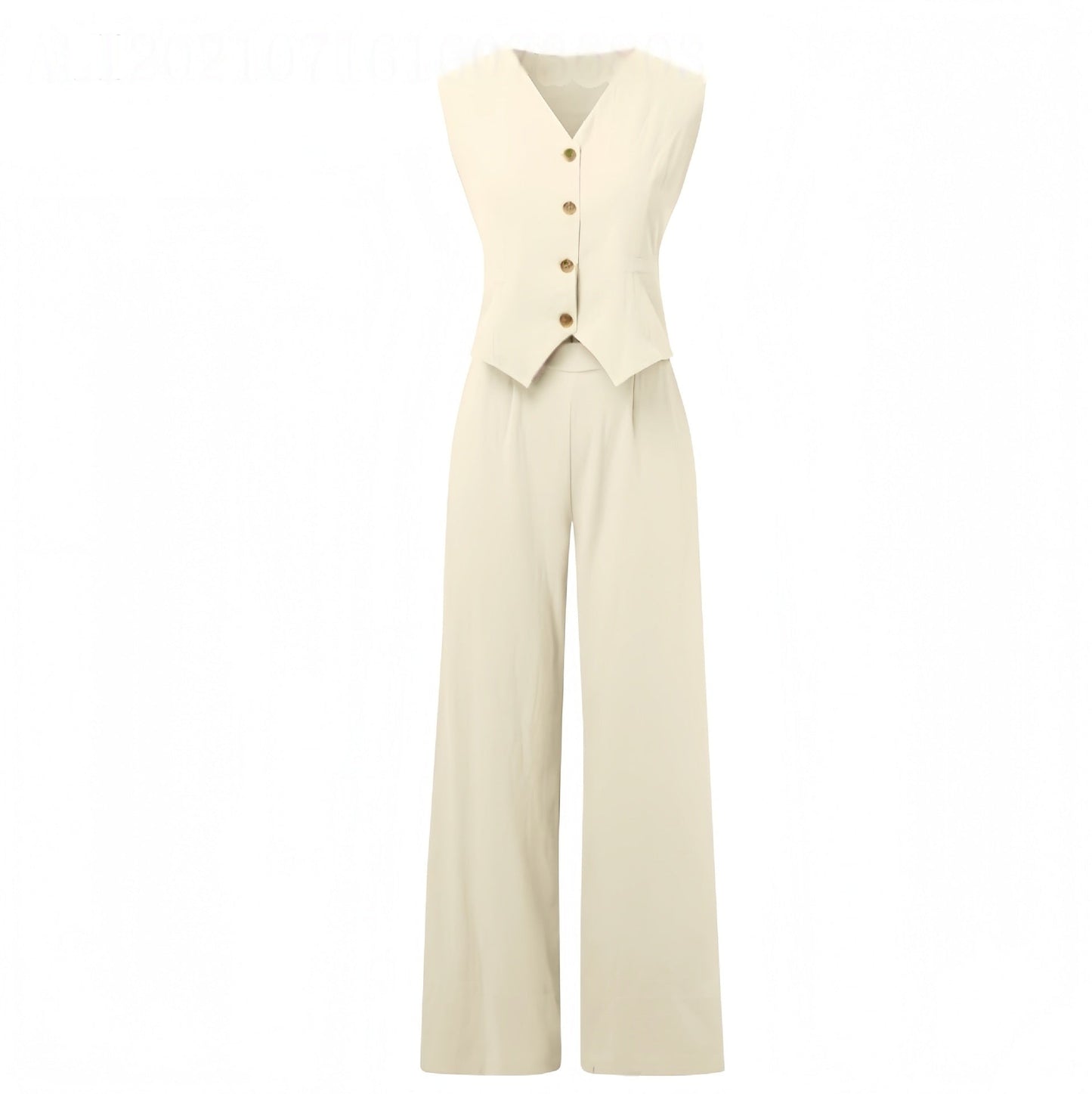 Summer Vest Suits V-neck Botton Sleeveless Top And Loose Straight Trousers Casual Womens Clothing NorixaFashion.com