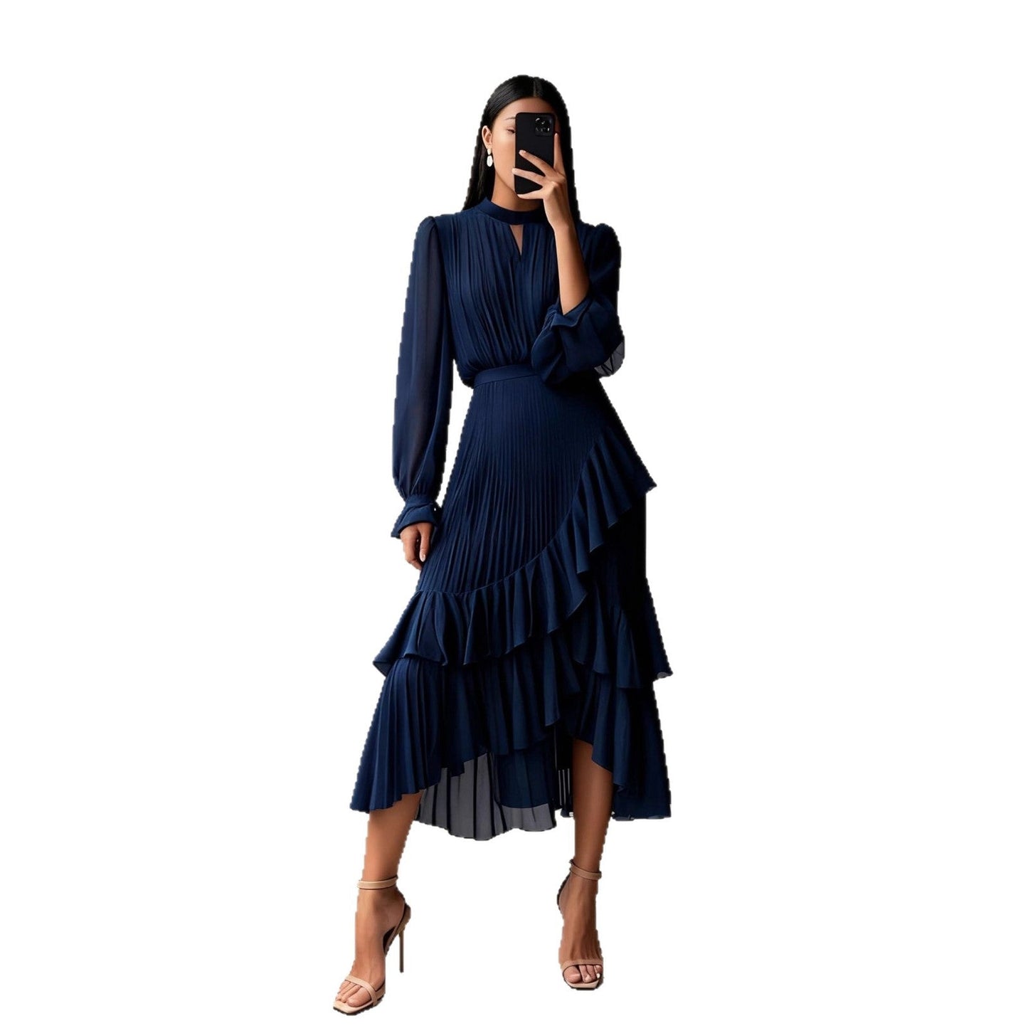 Ruffled Pleated Midi Dress For Women NorixaFashion.com
