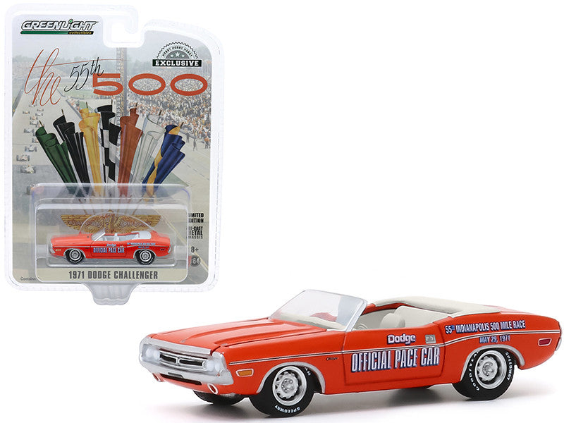 1971 Dodge Challenger Convertible Official Pace Car Orange "55th Indianapolis 500 Mile Race" "Hobby Exclusive" 1/64 Diecast Model Car by Greenlight LuxuryLifeWay Online Store