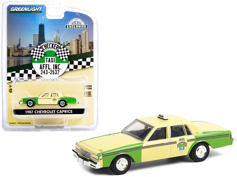 1987 Chevrolet Caprice Yellow and Green "Chicago Checker Taxi Affl Inc." "Hobby Exclusive" 1/64 Diecast Model Car by Greenlight LuxuryLifeWay Online Store