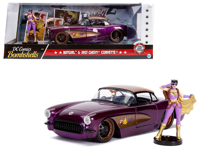 1957 Chevrolet Corvette Purple with Batgirl Diecast Figurine "DC Comics Bombshells" Series 1/24 Diecast Model Car by Jada LuxuryLifeWay Online Store