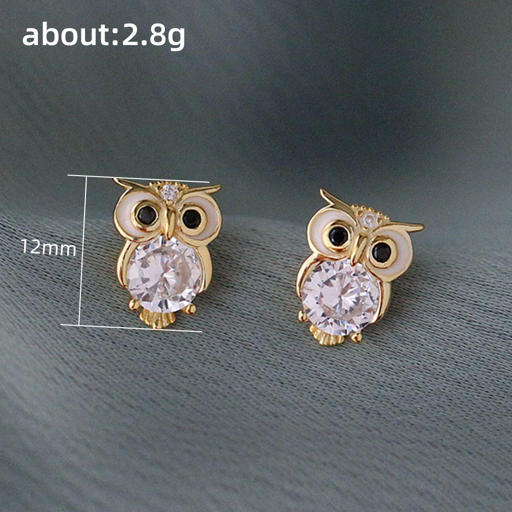 Cute With Diamonds Zircon Owl Stud Earrings For Women LadyShow.Store