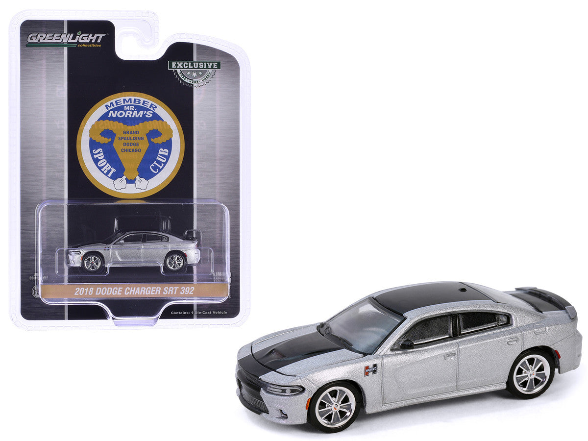 2018 Dodge Charger SRT 392 Silver Metallic with Black Stripe "Mr. Norm Heritage GSS Charger" "Hobby Exclusive" Series 1/64 Diecast Model Car by Greenlight LuxuryLifeWay Online Store