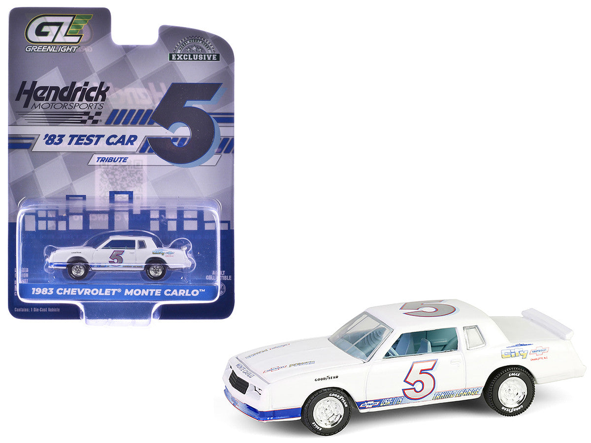 1983 Chevrolet Monte Carlo #5 "Hendrick Motorsports First Test Car Tribute" White with Blue Stripes and Interior "Hobby Exclusive" Series 1/64 Diecast Model Car by Greenlight LuxuryLifeWay Online Store