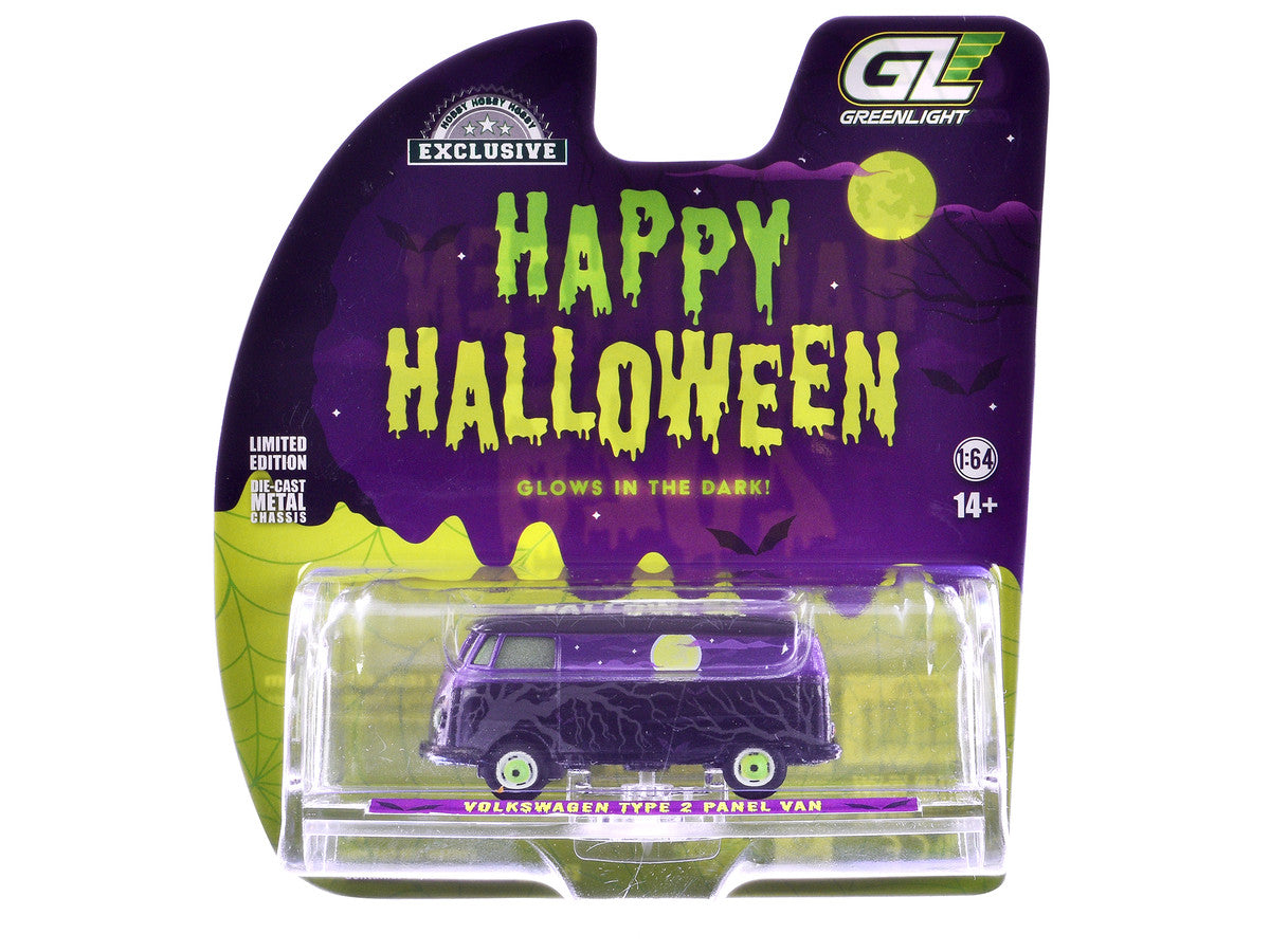 Volkswagen Type 2 Panel Van "Halloween 2025 - Spooky Night" Black and Purple with "Glow in the Dark" Paint "Hobby Exclusive" Series 1/64 Diecast Model Car by Greenlight LuxuryLifeWay Online Store