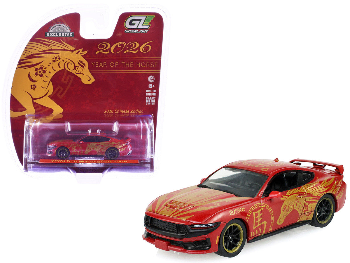 2024 Ford Mustang Dark Horse "Chinese Zodiac 2026 Year of the Horse" Red with Gold Graphics "Hobby Exclusive" Series 1/64 Diecast Model Car by Greenlight LuxuryLifeWay Online Store