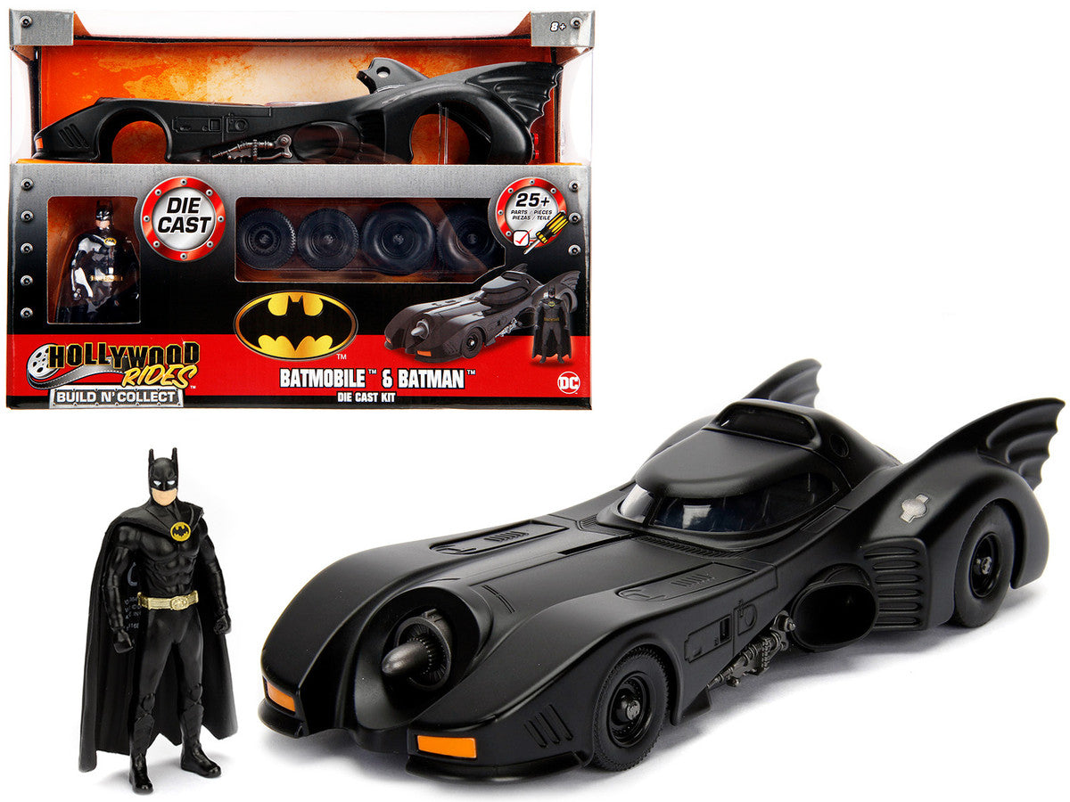 Model Kit Batmobile Matt Black with Batman Diecast Figurine "Batman" (1989) Movie "Build N' Collect" 1/24 Diecast Model Car by Jada LuxuryLifeWay Online Store
