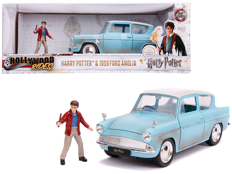 1959 Ford Anglia Light Blue (Weathered) with Harry Potter Diecast Figurine 1/24 Diecast Model Car by Jada LuxuryLifeWay Online Store