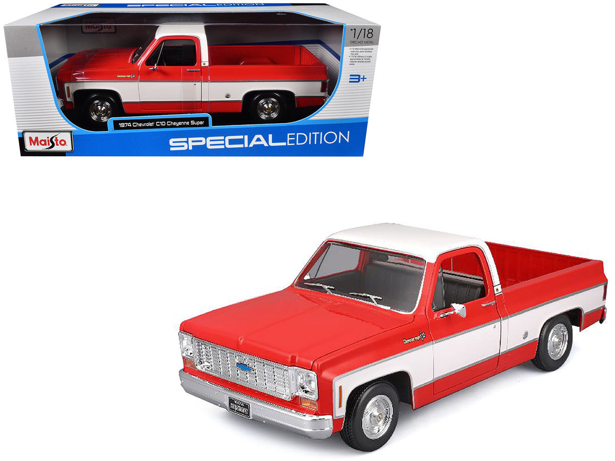 1974 Chevrolet C10 Cheyenne Super Pickup Truck Red and White "Special Edition" Series 1/18 Diecast Model Car by Maisto LuxuryLifeWay Online Store