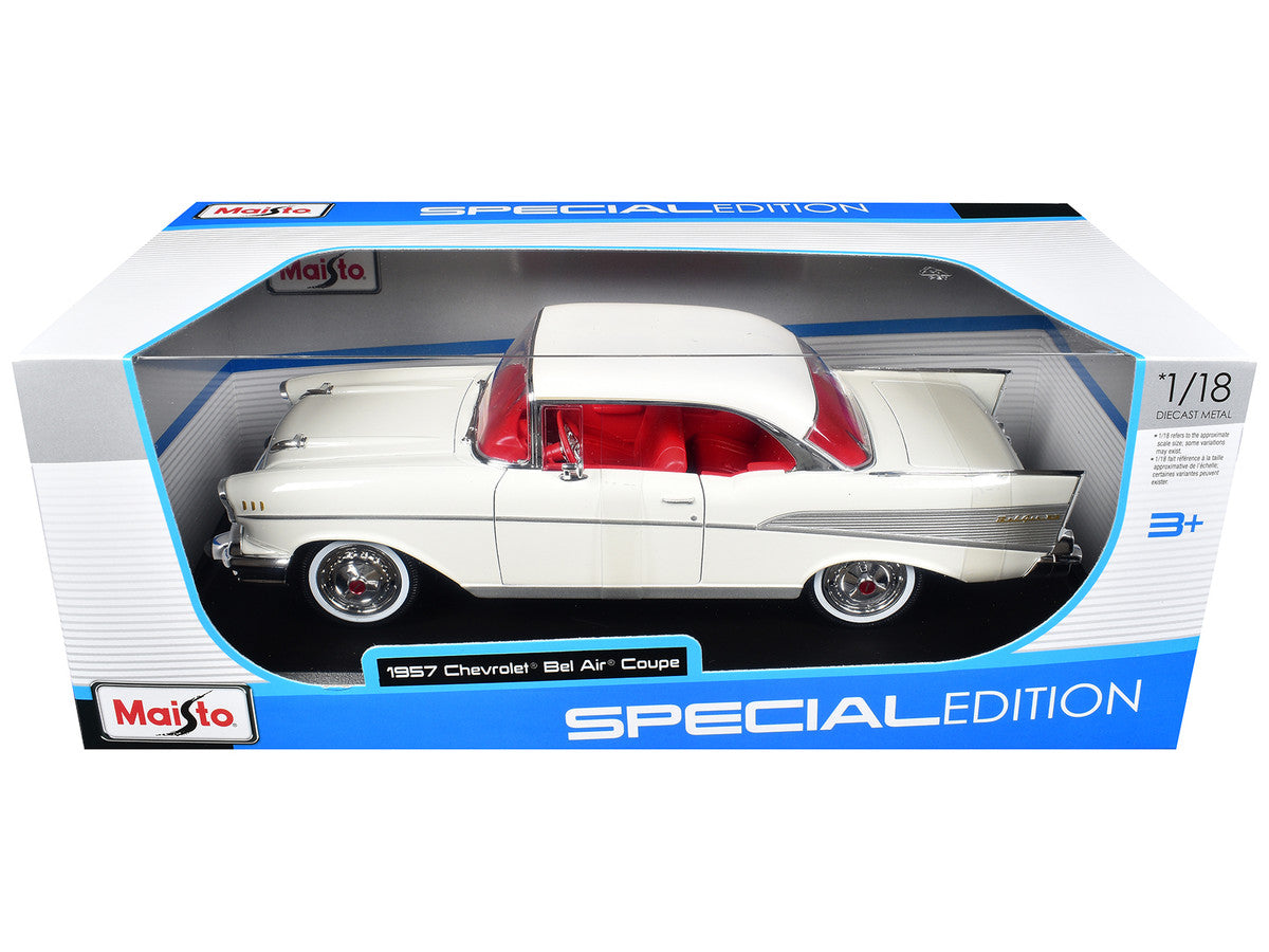 1957 Chevrolet Bel Air Coupe White with Red Interior "Special Edition" Series 1/18 Diecast Model Car by Maisto LuxuryLifeWay Online Store