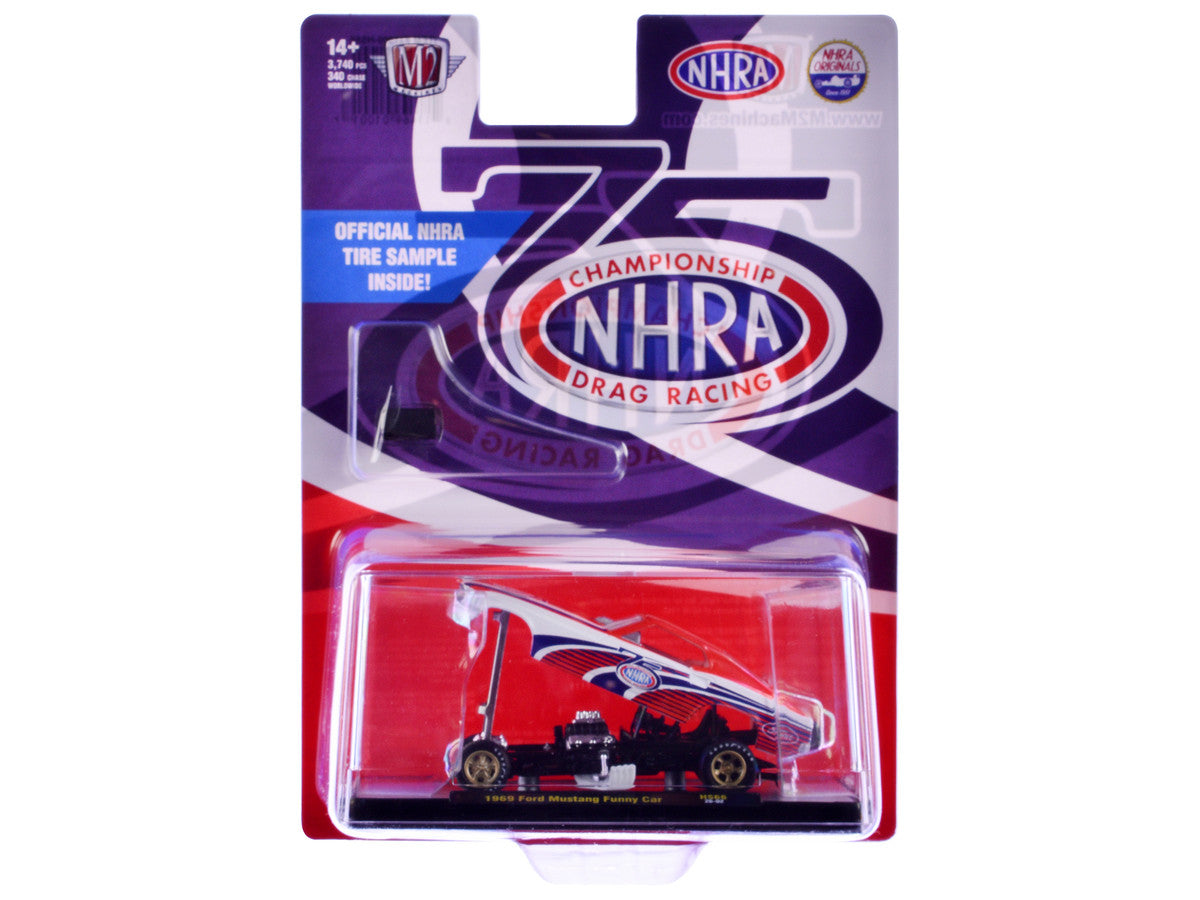1969 Ford Mustang Funny Car "NHRA 75 Years" Red and White with Graphics Limited Edition to 3740 pieces Worldwide 1/64 Diecast Model Car by M2 Machines LuxuryLifeWay Online Store